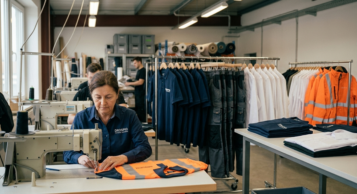 DrospioSports factory producing durable corporate uniforms and custom workwear apparel.