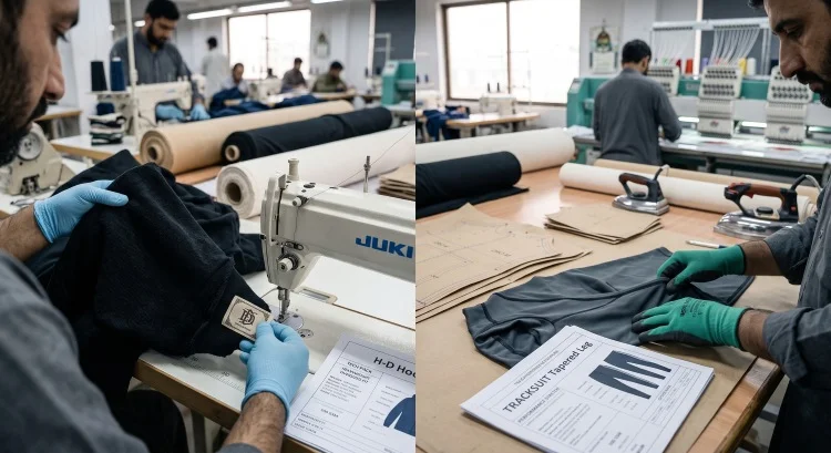 Heavyweight streetwear hoodies and custom athletic tracksuits manufactured with technical performance fabrics