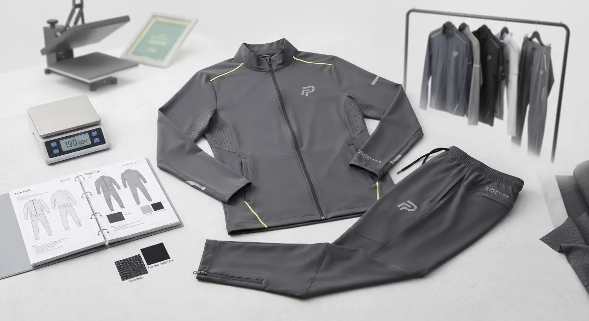 Tracksuit Manufacturer DrospioSports Lightweight stretch fitness activewear sets and performance tracksuits displayed at DrospioSports studio.